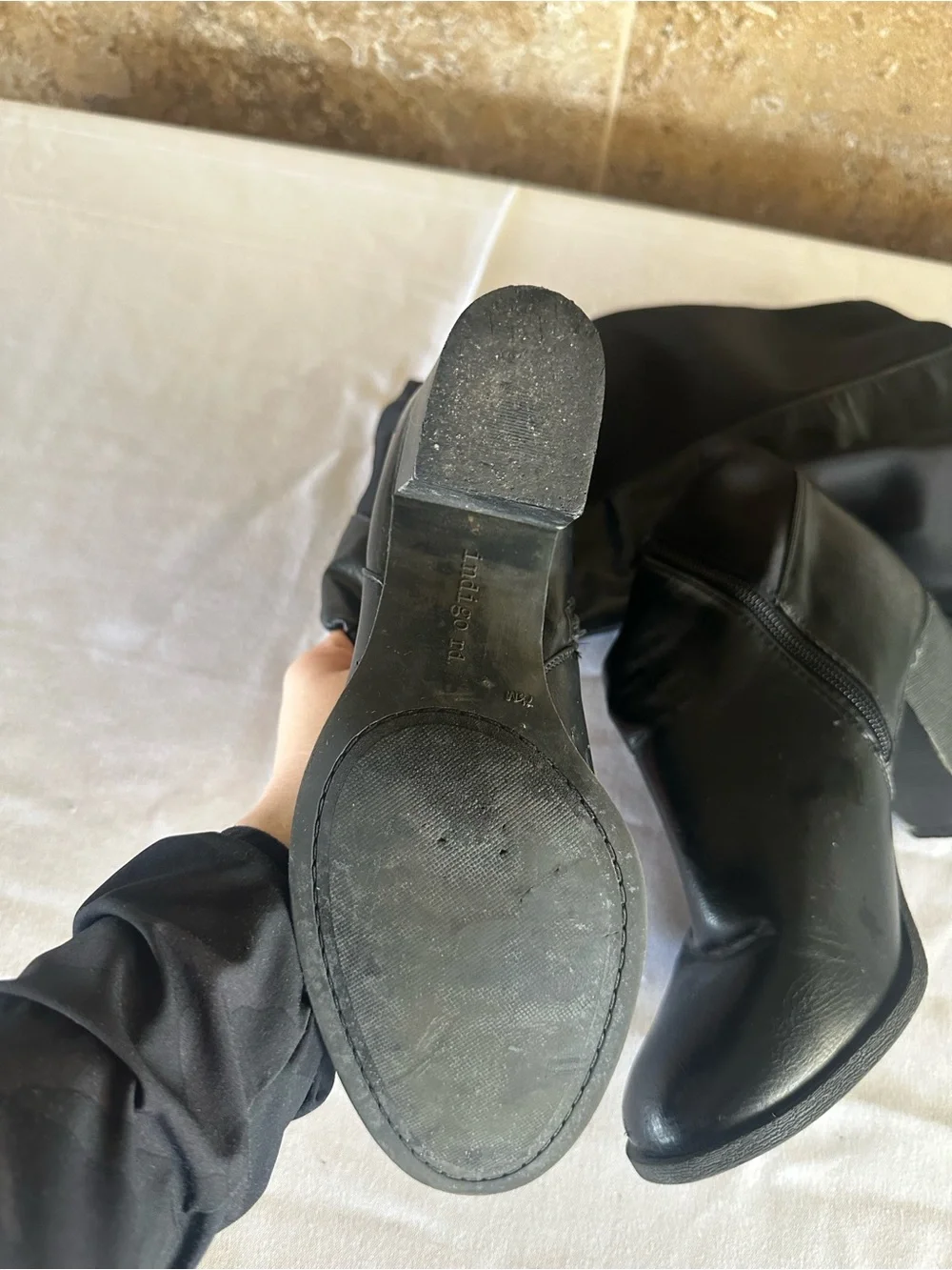 Indigo Black Over-the-Knee Block Heel Boots